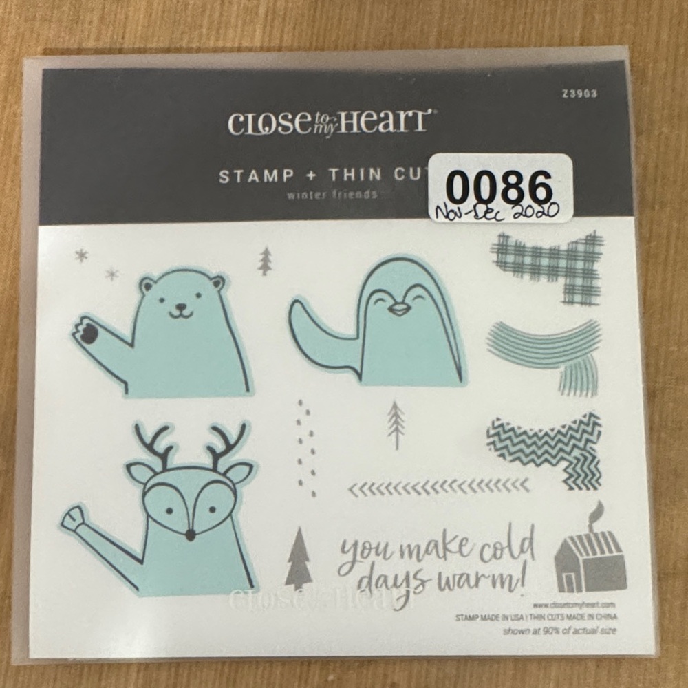 Close To My Heart Winter Friends Stamp & Thin Cut Set - Seafoam Accents